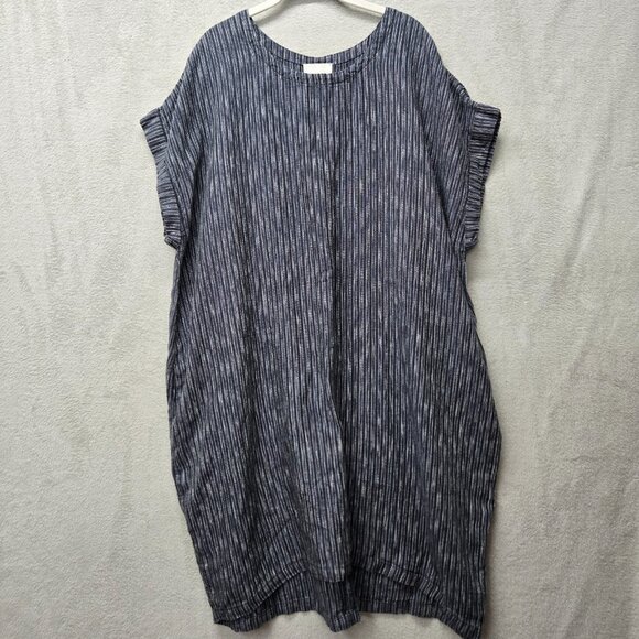 Ryllace 2X 100% Linen Dress Tunic Short Sleeve Pockets Lagenlook Striped Boho - Picture 1 of 10